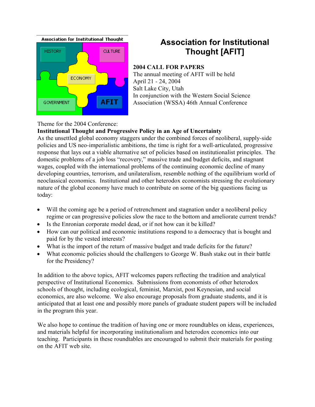 Association for Institutional Thought AFIT
