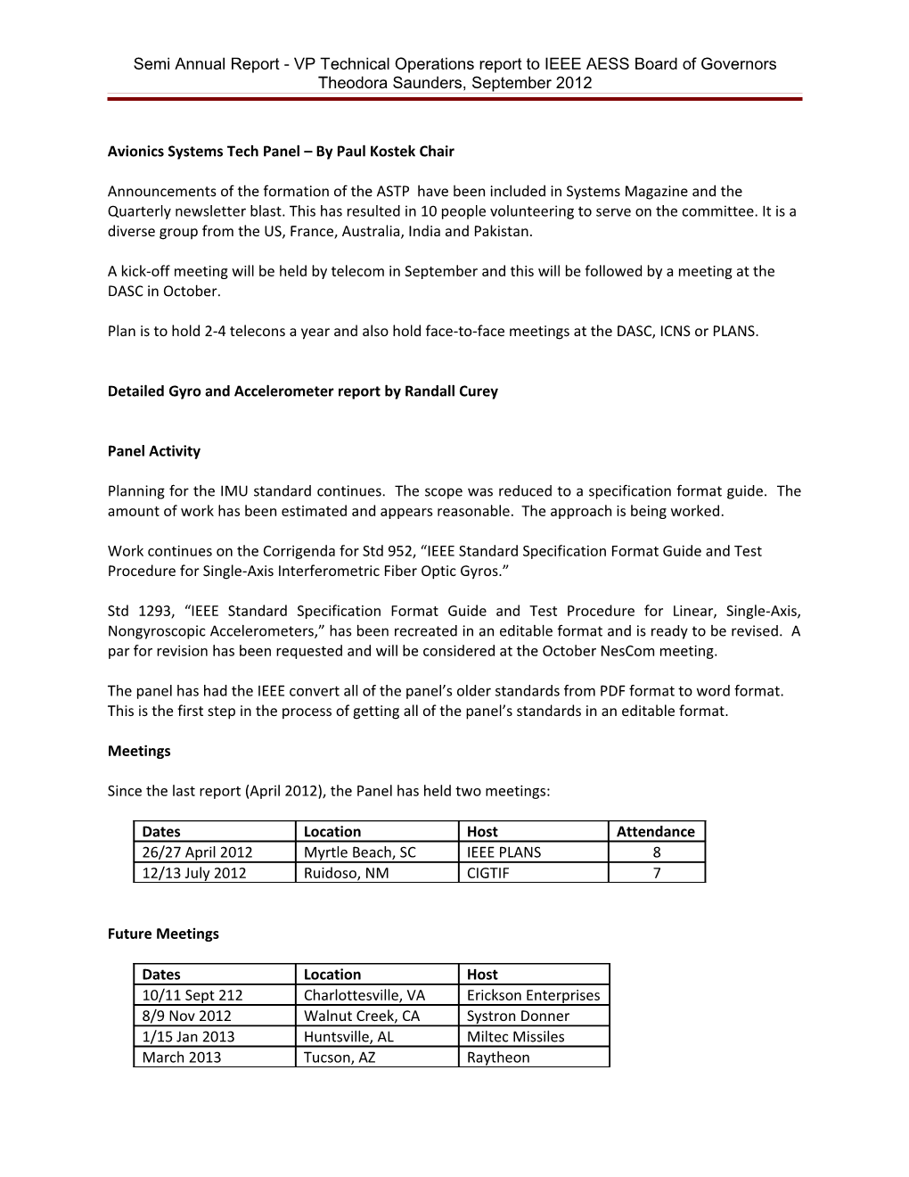 Semi Annual Report - VP Technical Operations Report to IEEE AESS Board of Governors Theodora