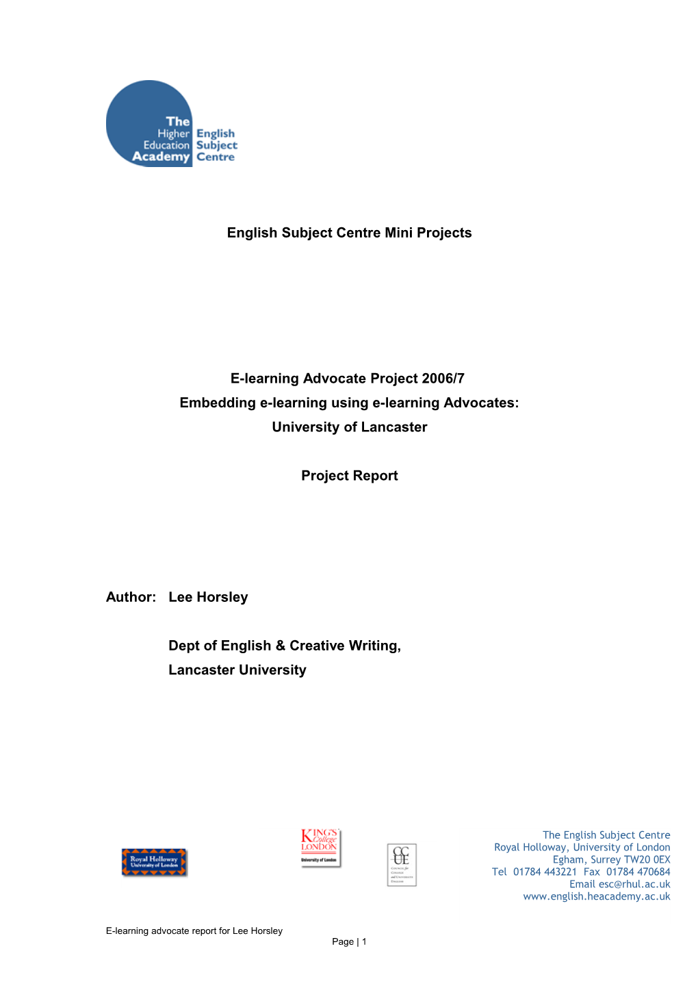 E-Learning Advocate Project Report - University of Lancaster