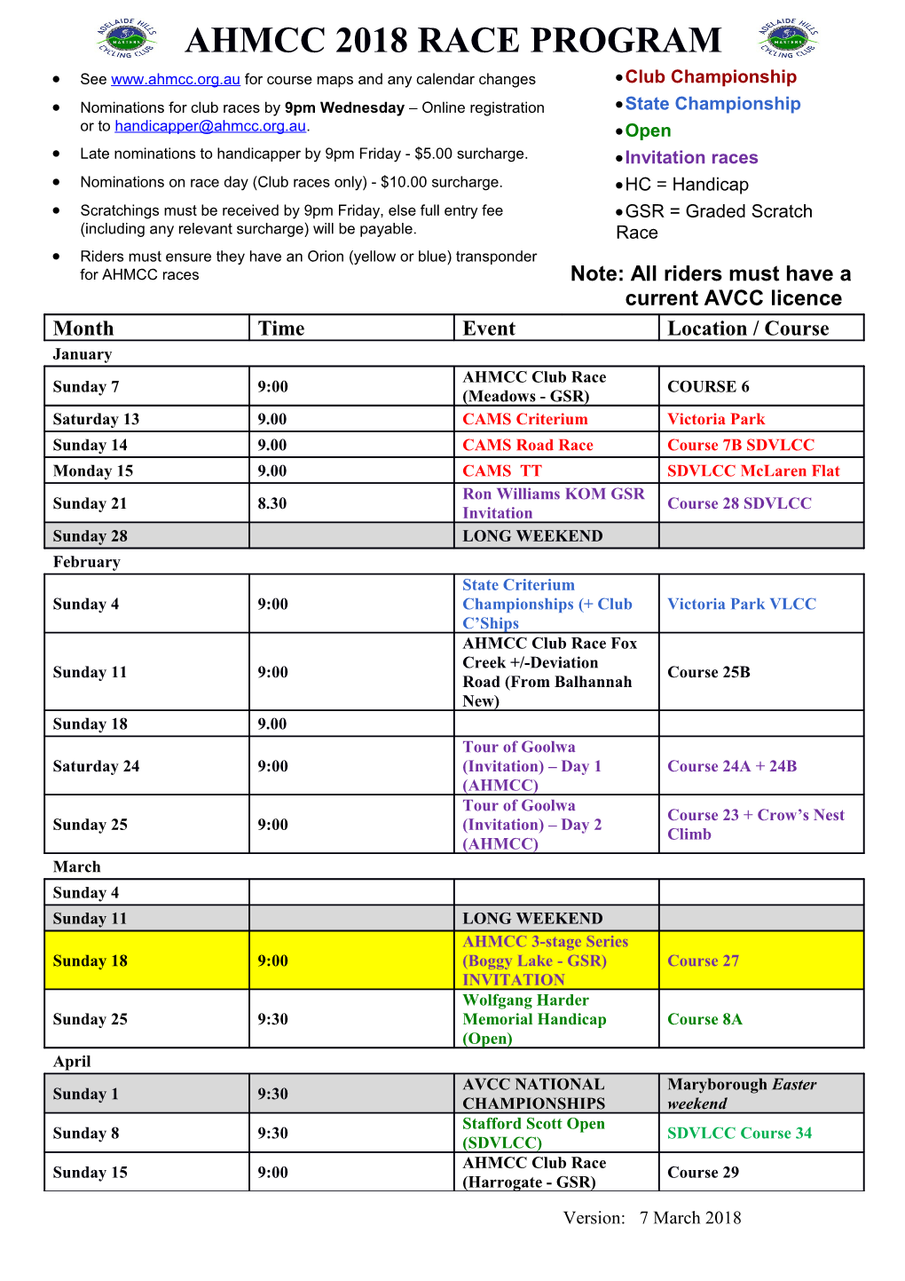 Ahmcc 2018 Race Program