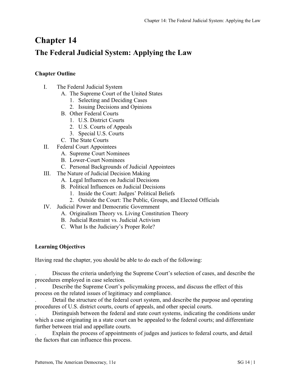 Chapter 14: the Federal Judicial System: Applying the Law