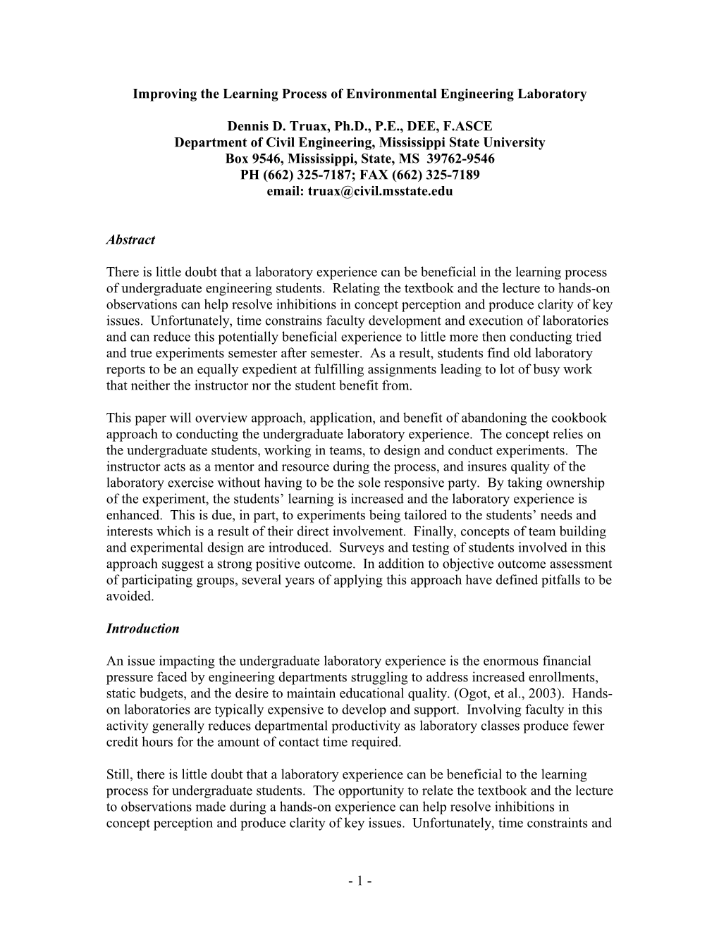 Improving the Learning Process of Environmental Engineering Laboratory