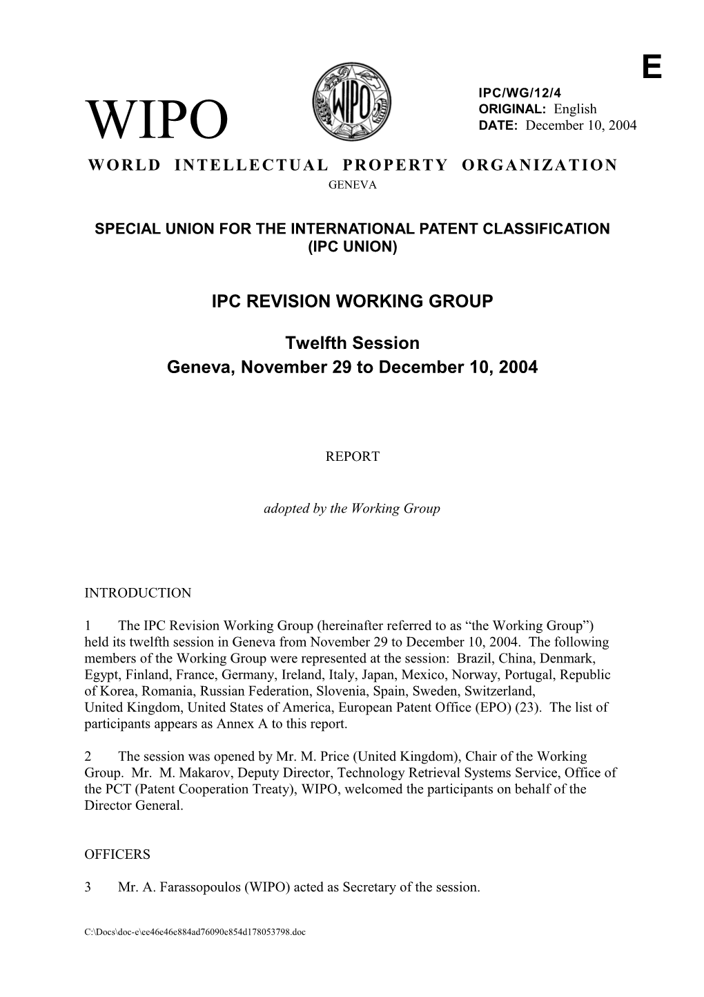 IPC/WG/12/4: Report (Main)