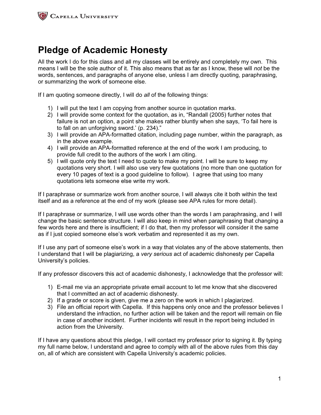 Pledge of Academic Honesty