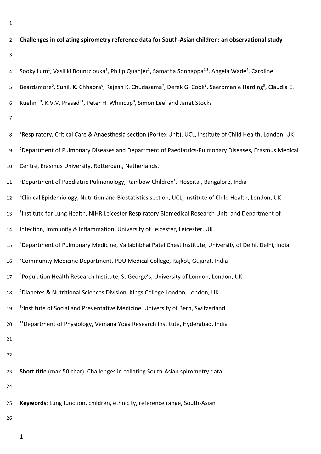 Challenges in Collating Spirometry Reference Data for South-Asian Children: an Observational