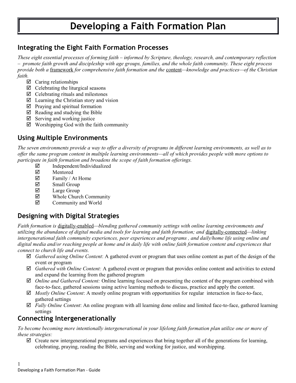 Developing Afaith Formation Plan