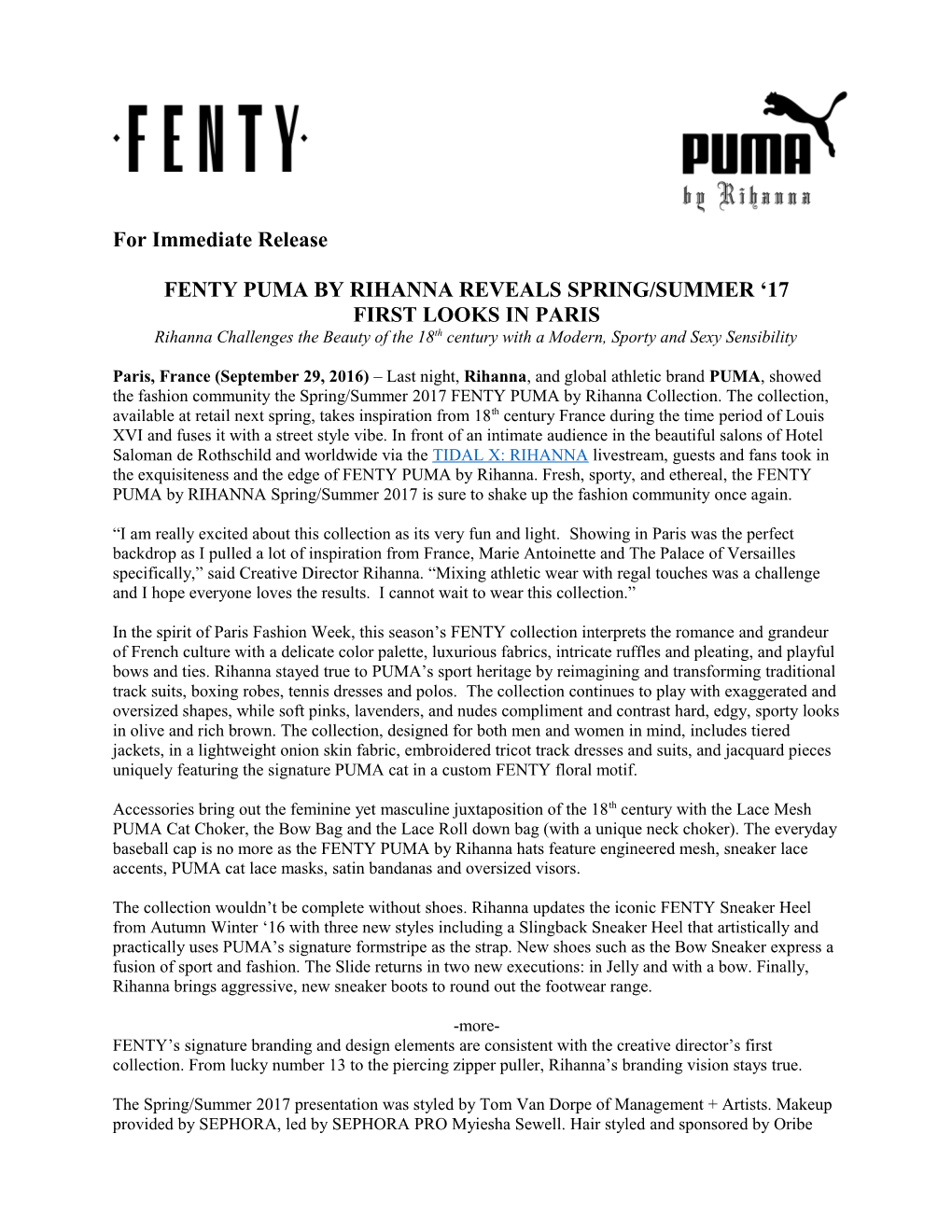 Fenty Puma by Rihanna Reveals Spring/Summer 17