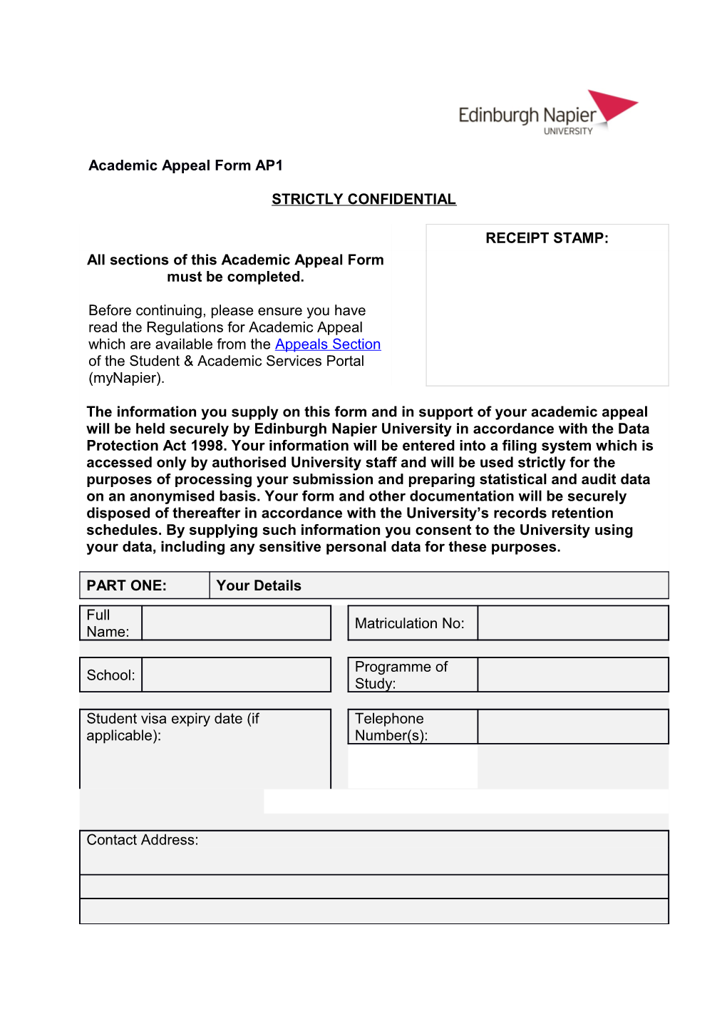 Academic Appeals Form AP1