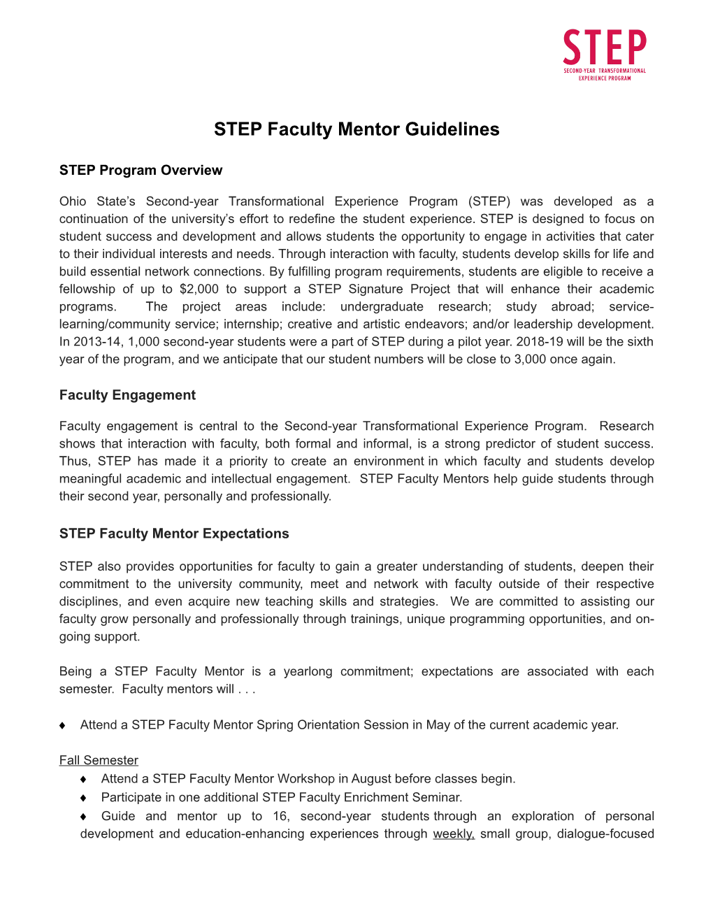 STEP Faculty Mentor Guidelines