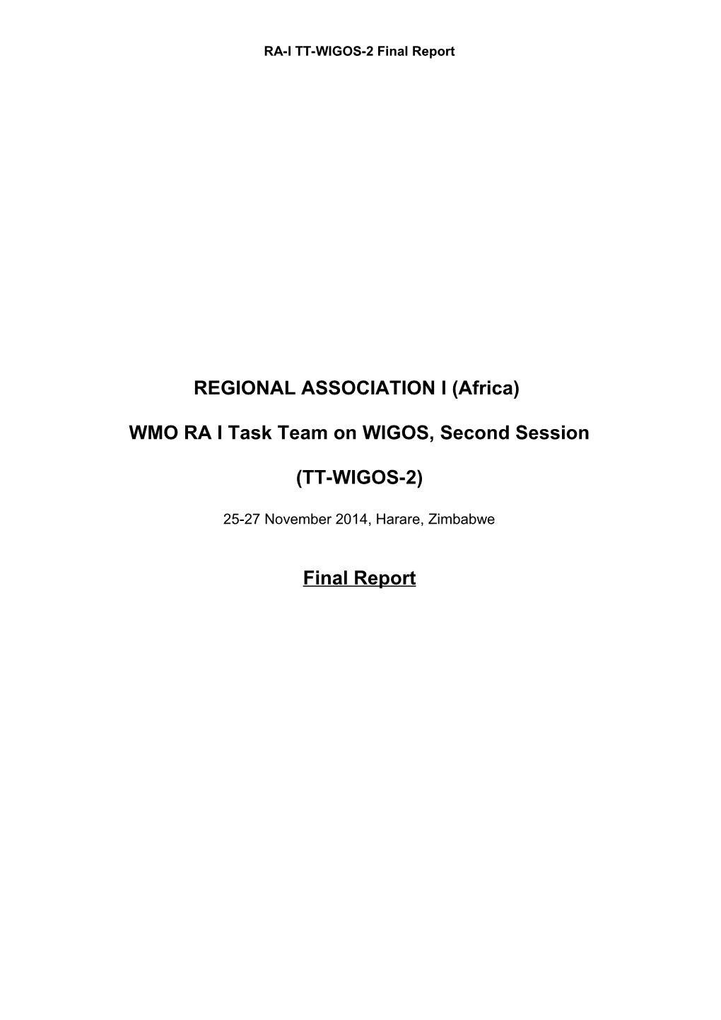 WMO RA I Task Team on WIGOS, Second Session