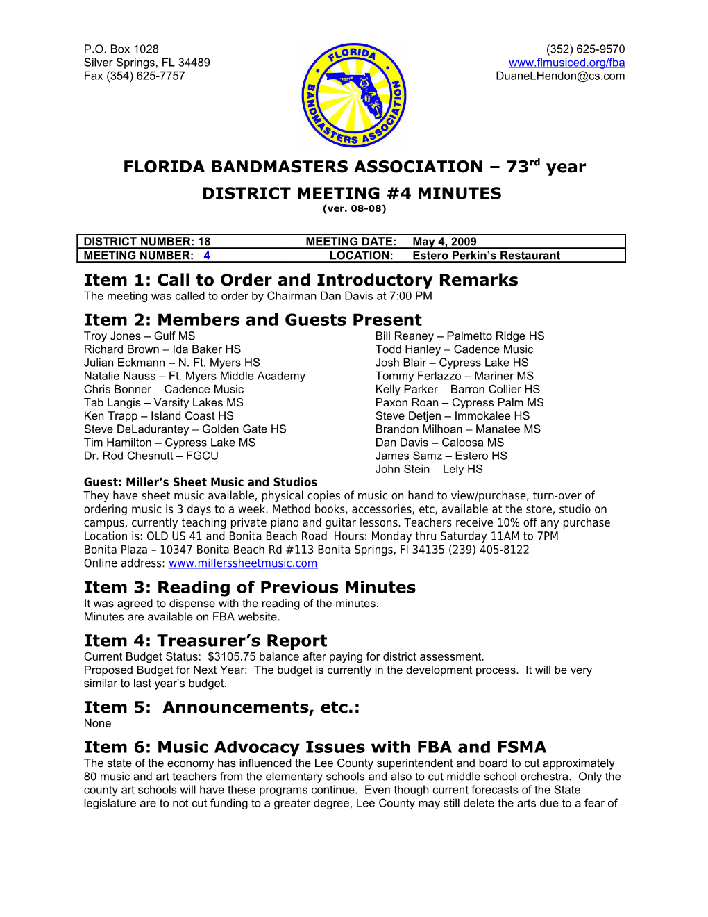FLORIDA BANDMASTERS ASSOCIATION 73Rdyear