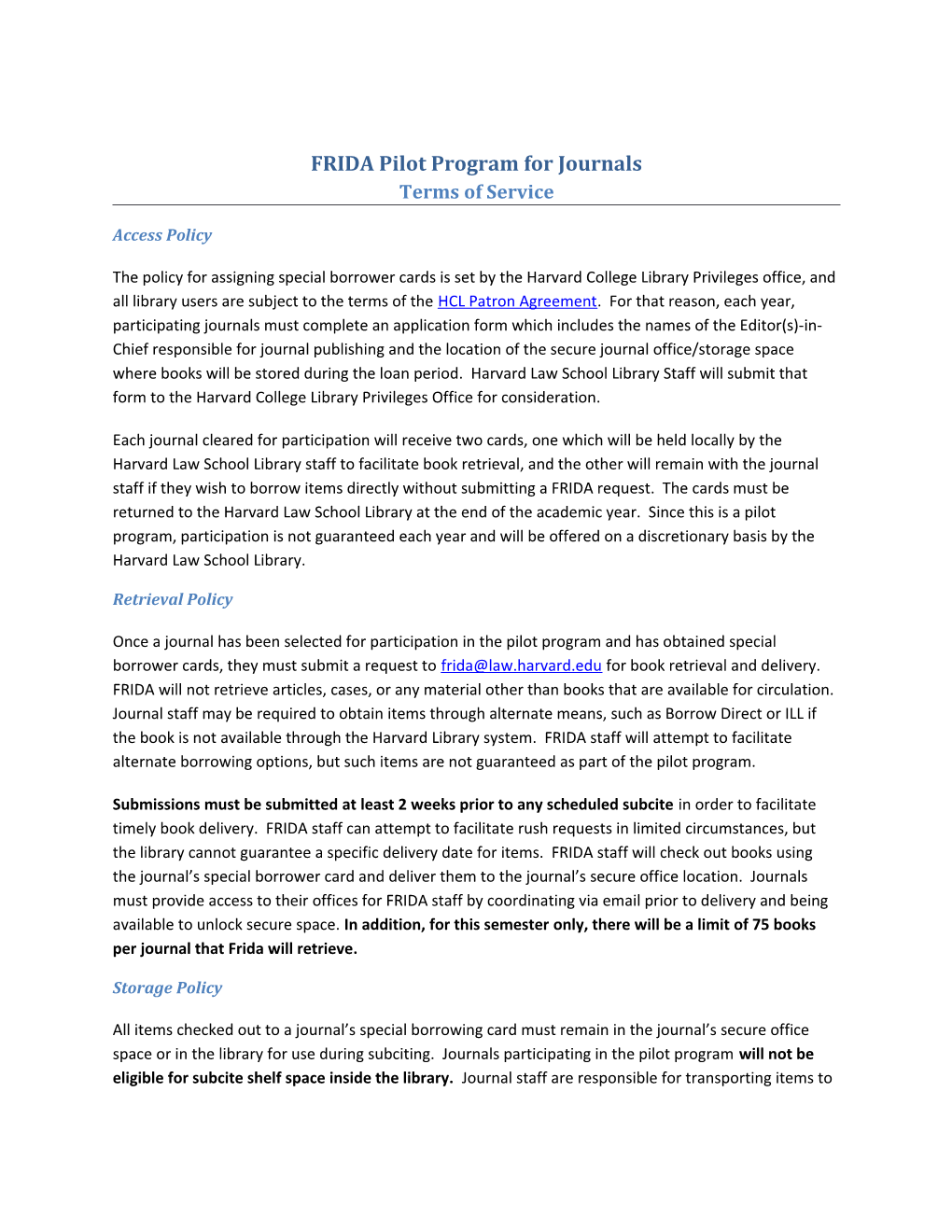FRIDA Pilot Program for Journals