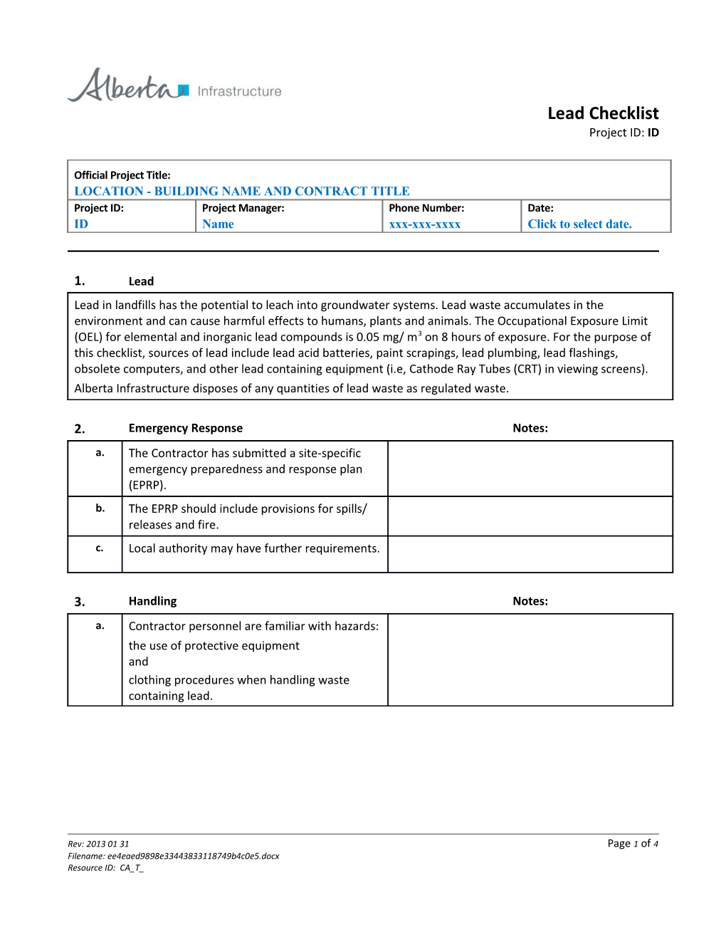 EMS Lead Checklist Template