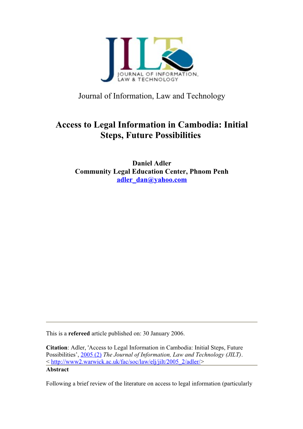 Access to Legal Information in Cambodia: Initial Steps, Future Possibilities