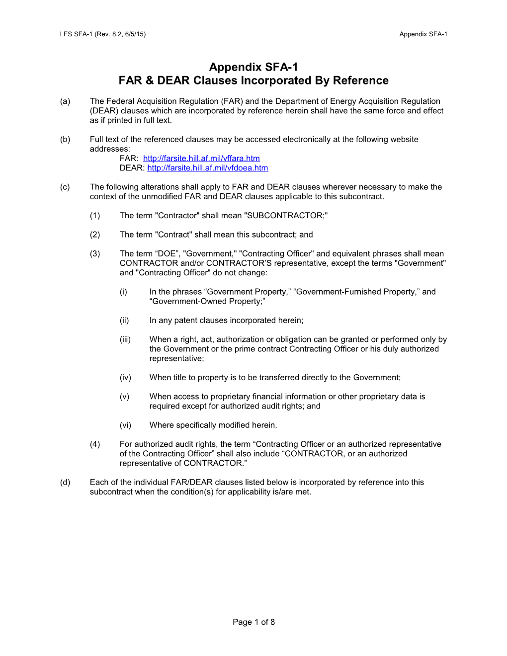 LFS Appendix SFA-1