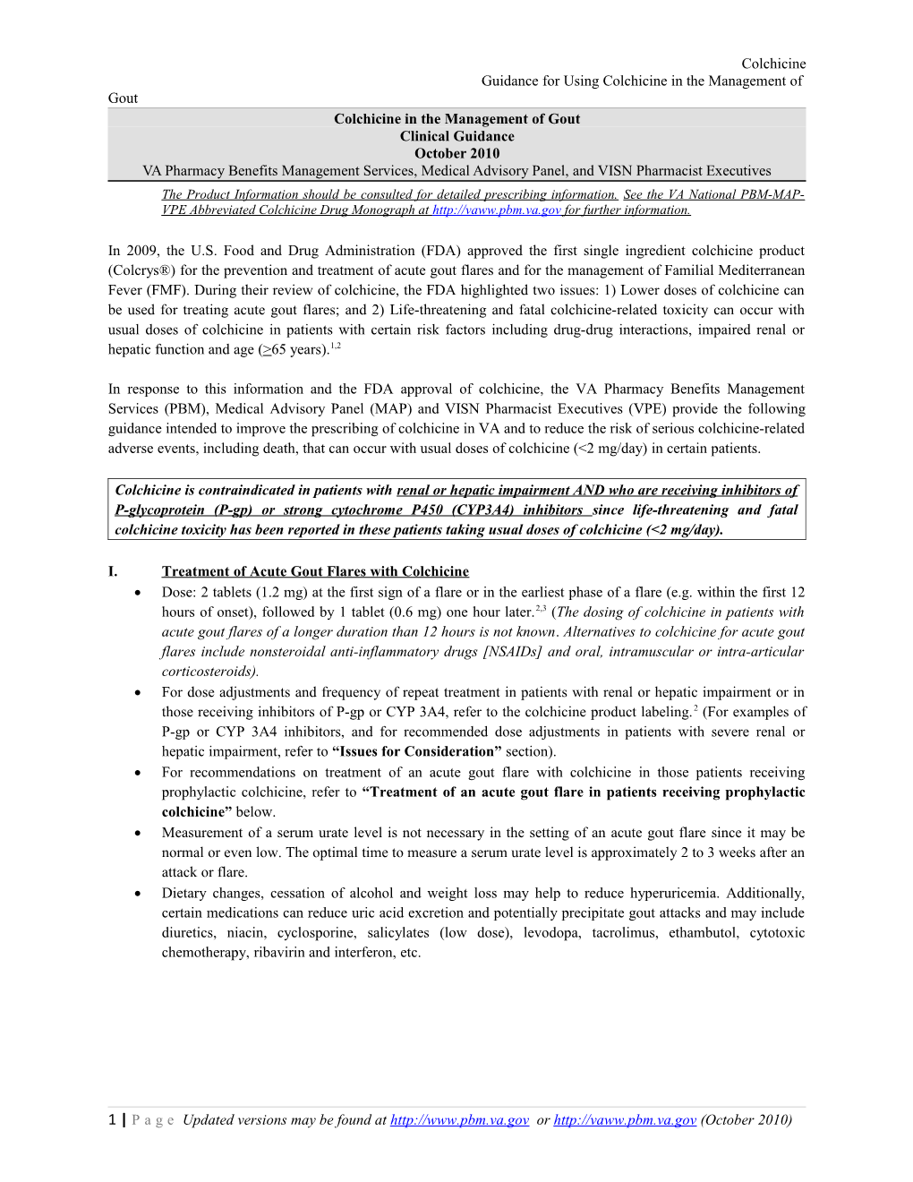 Guidance for Using Colchicine in the Management of Gout