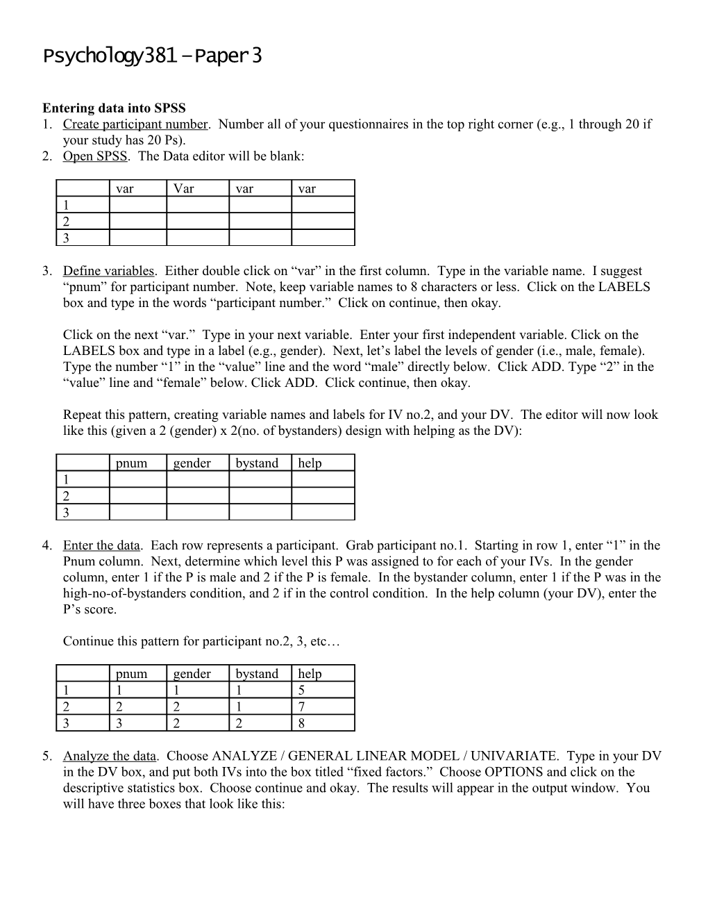 Entering Data Into SPSS