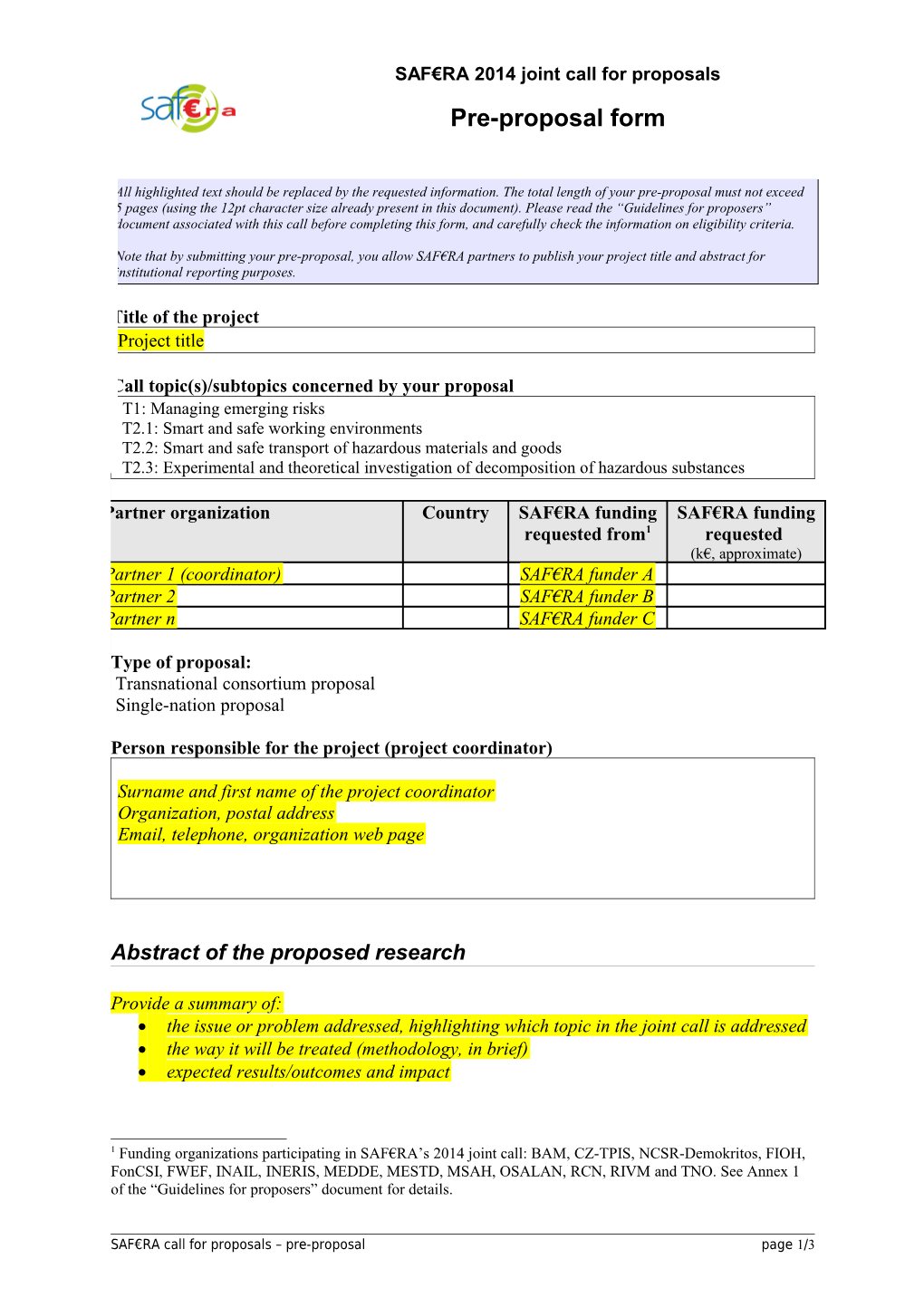 SAF RA Preproposal Response Form