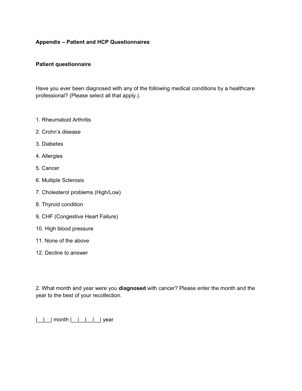 Appendix Patient and HCP Questionnaires