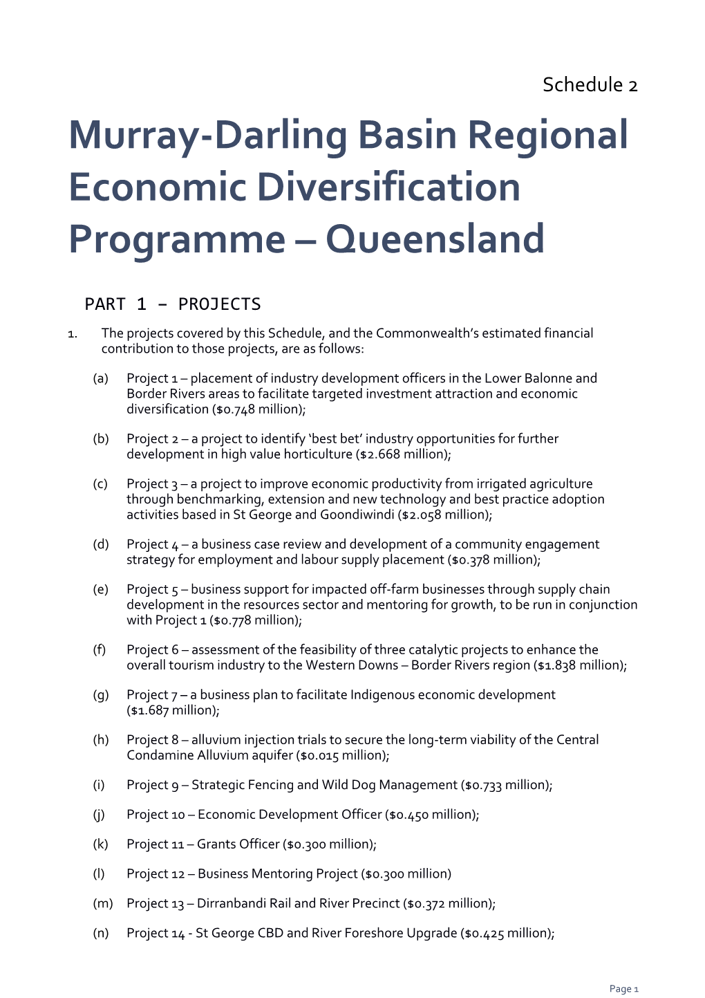 Murray-Darling Basin Regionaleconomic Diversification Programme Queensland