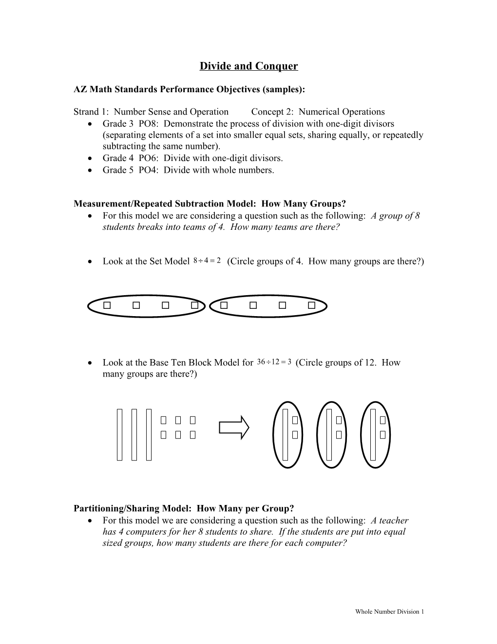 AZ Math Standards Performance Objectives (Samples)