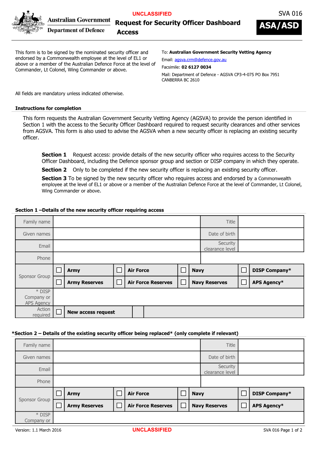 This Form Is to Be Completed by an Agency Security Advisor Or Delegate