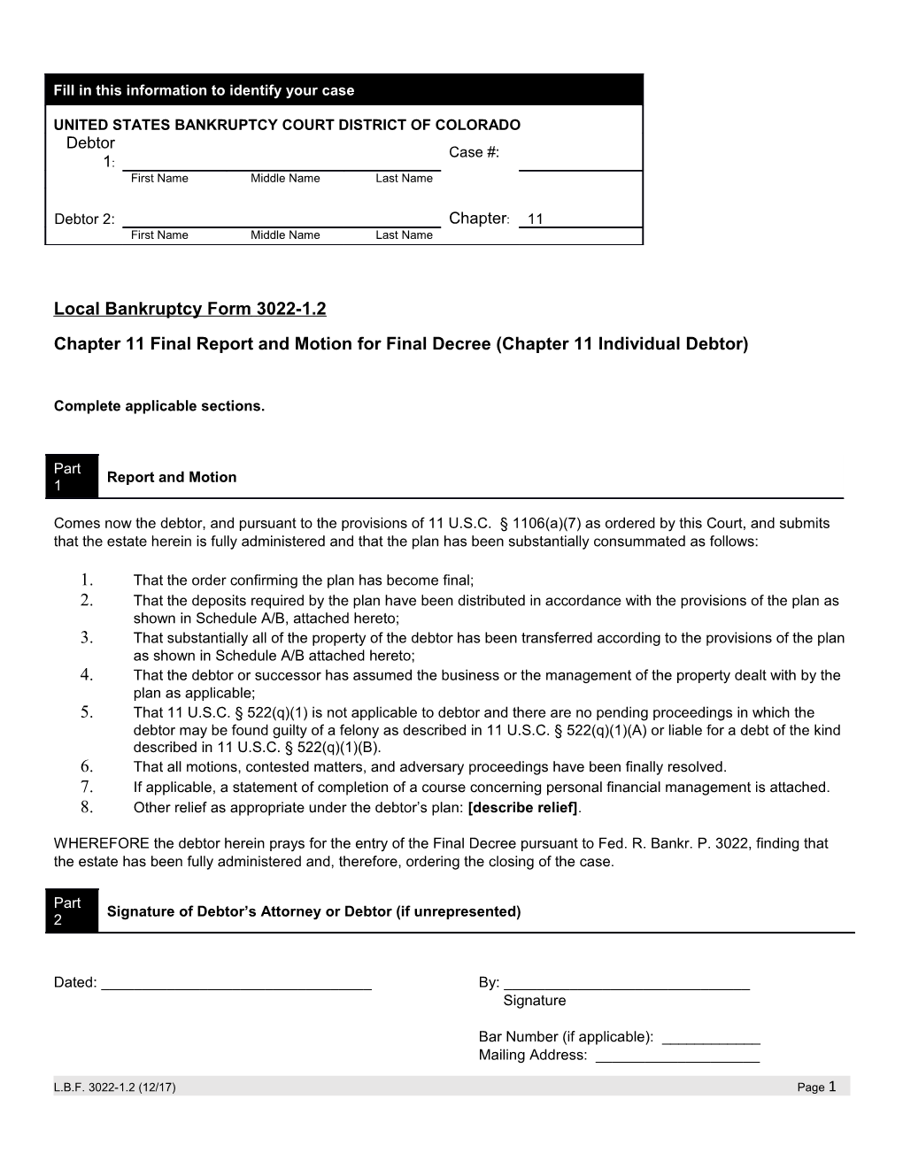 Local Bankruptcy Form3022-1.2