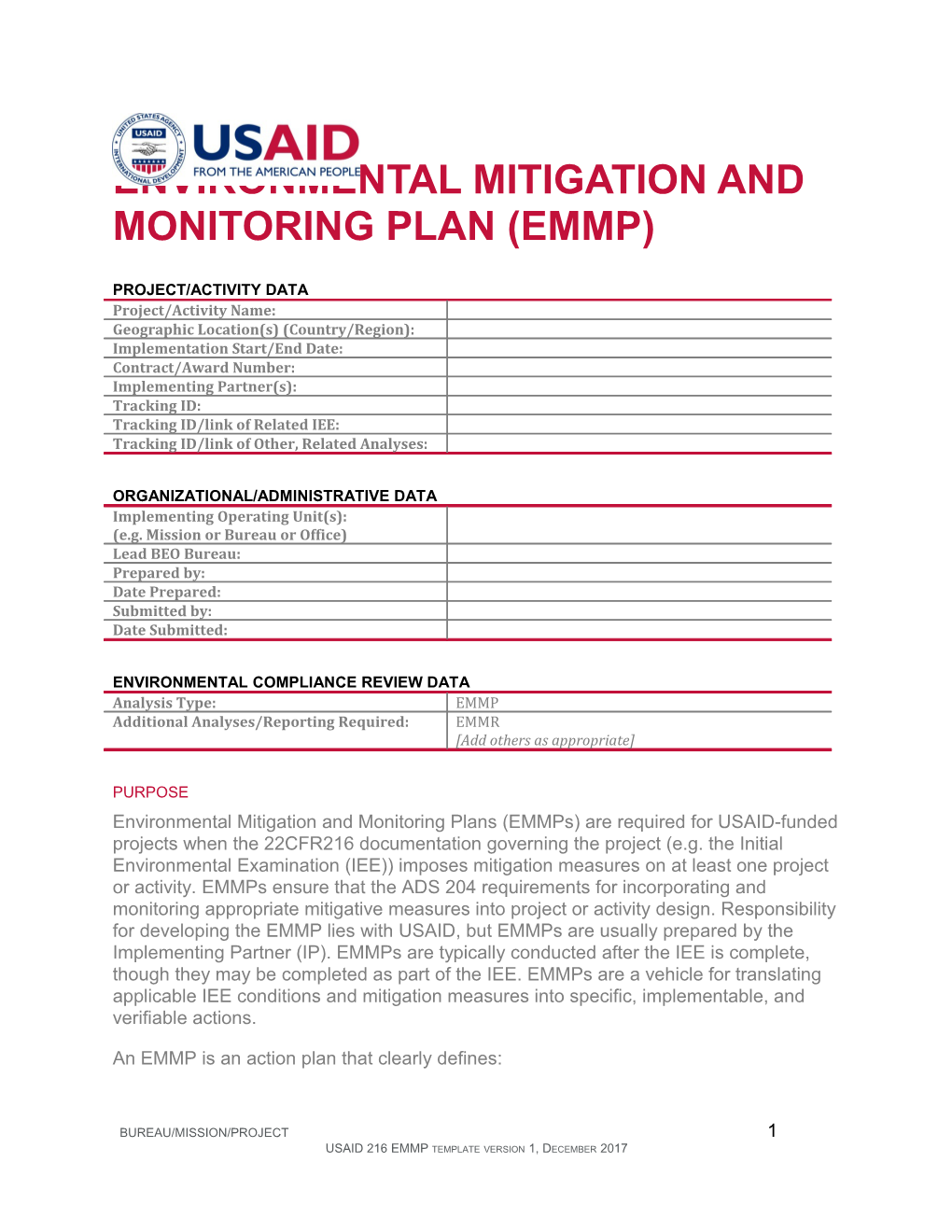 Environmental Mitigation and Monitoring Plan (EMMP)
