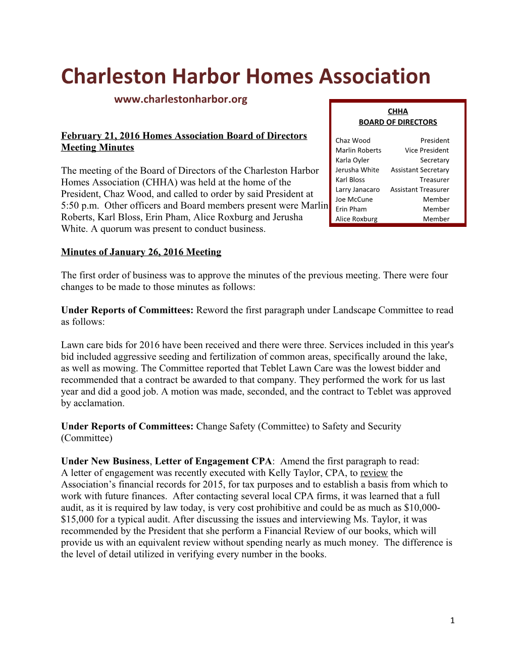 Charleston Harbor Homes Association