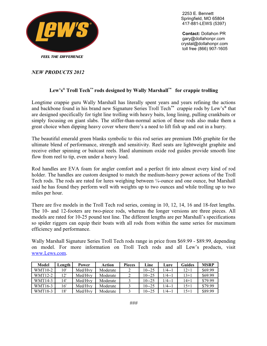 Lew S Troll Tech Rods Designed by Wally Marshall for Crappie Trolling