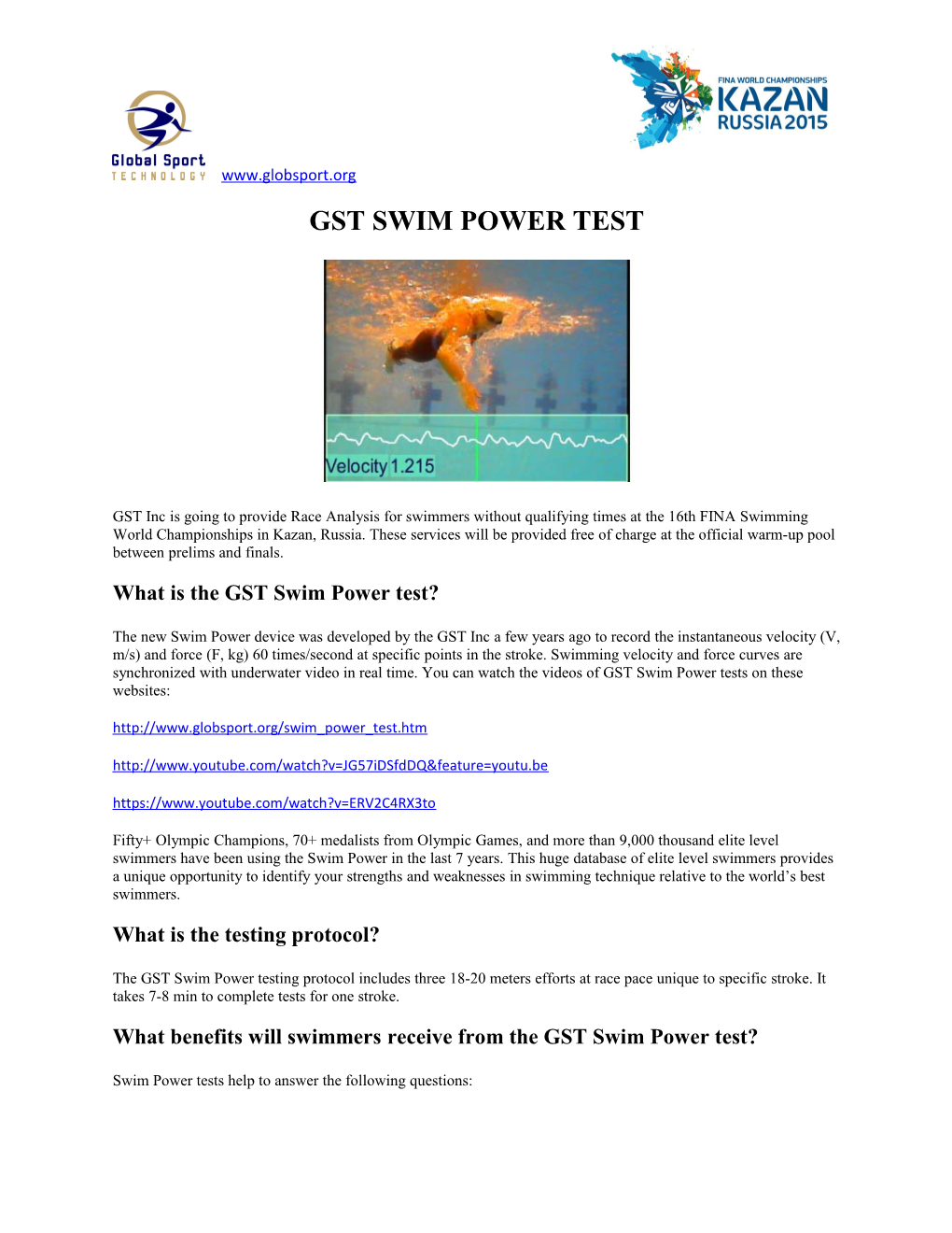 Gst Swim Power Test