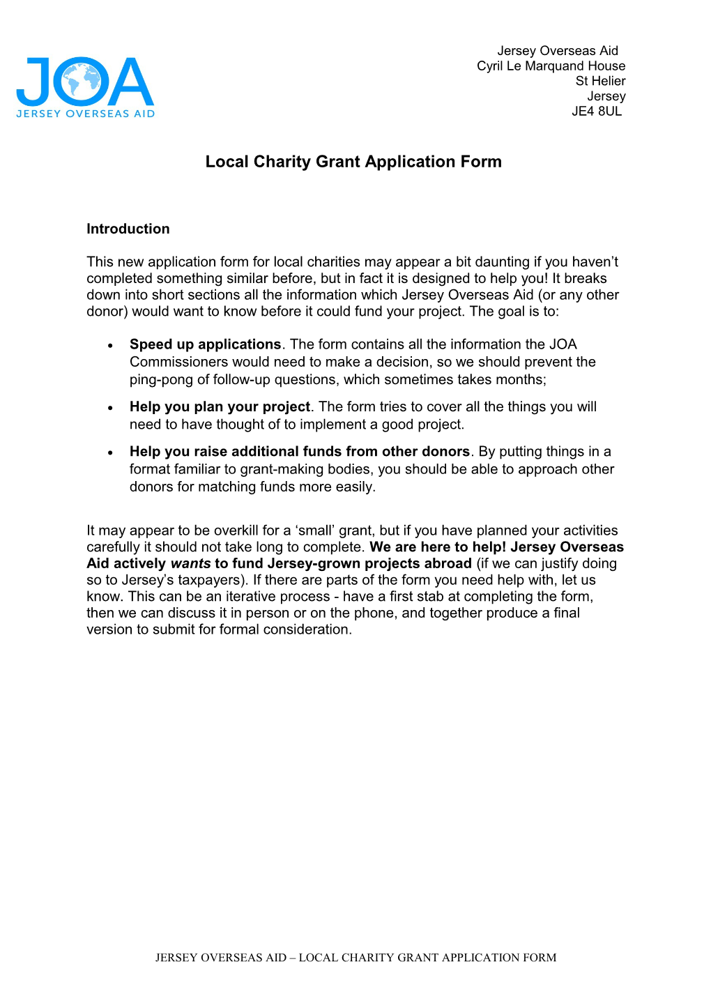 Local Charity Grant Application Form