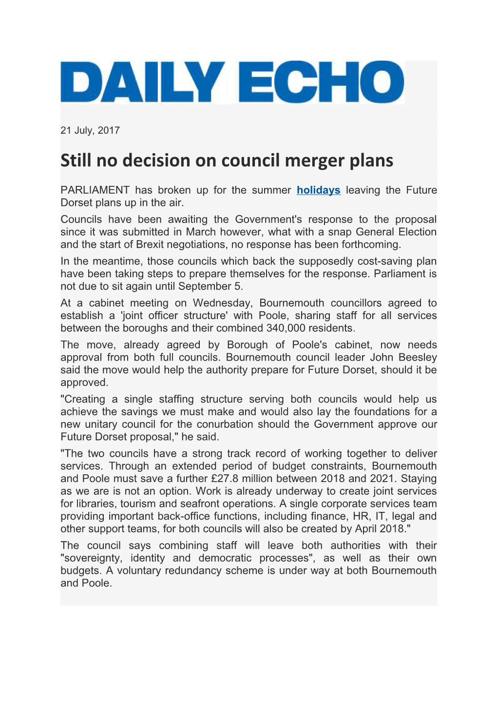 Still No Decision on Council Merger Plans
