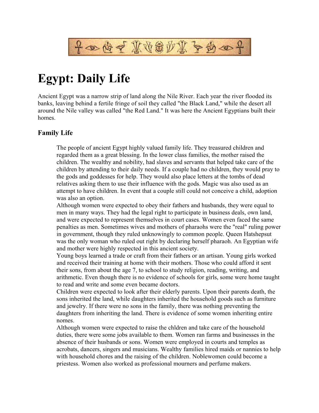 Egypt: Daily Life