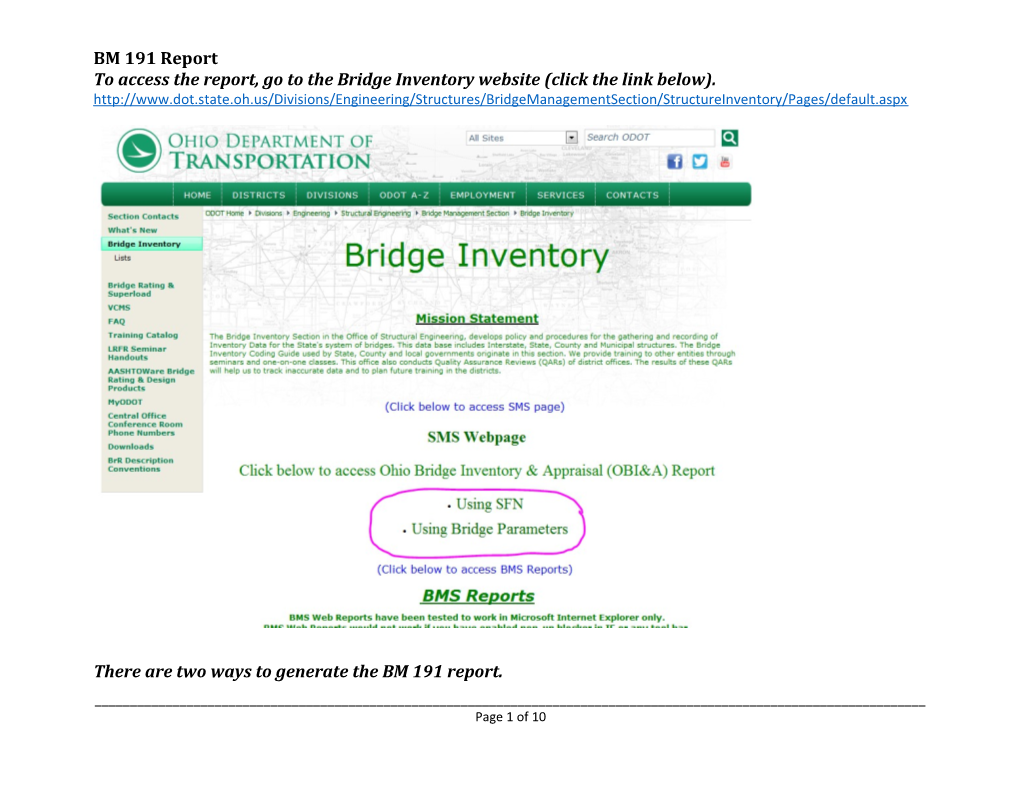 To Access the Report, Go to the Bridge Inventory Website (Click the Link Below)