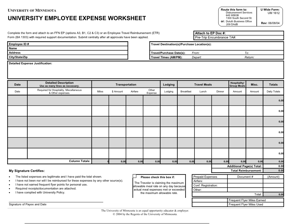Complete the Form and Attach to an FFN EP (Options A3, B1, C2 & C3) Or an Employee Travel