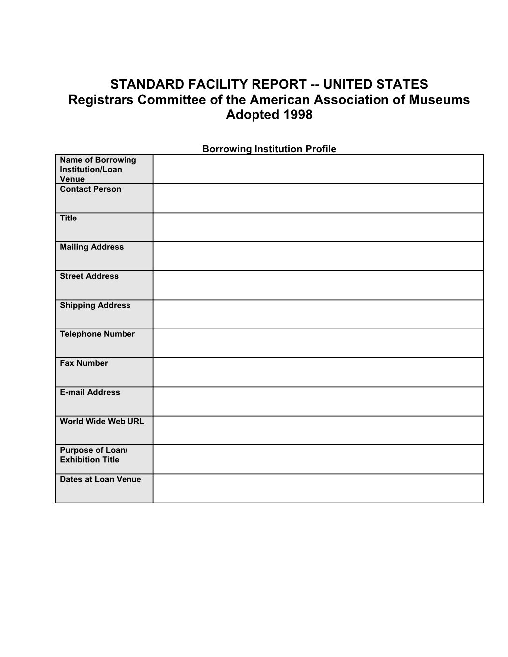 Standard Facility Report