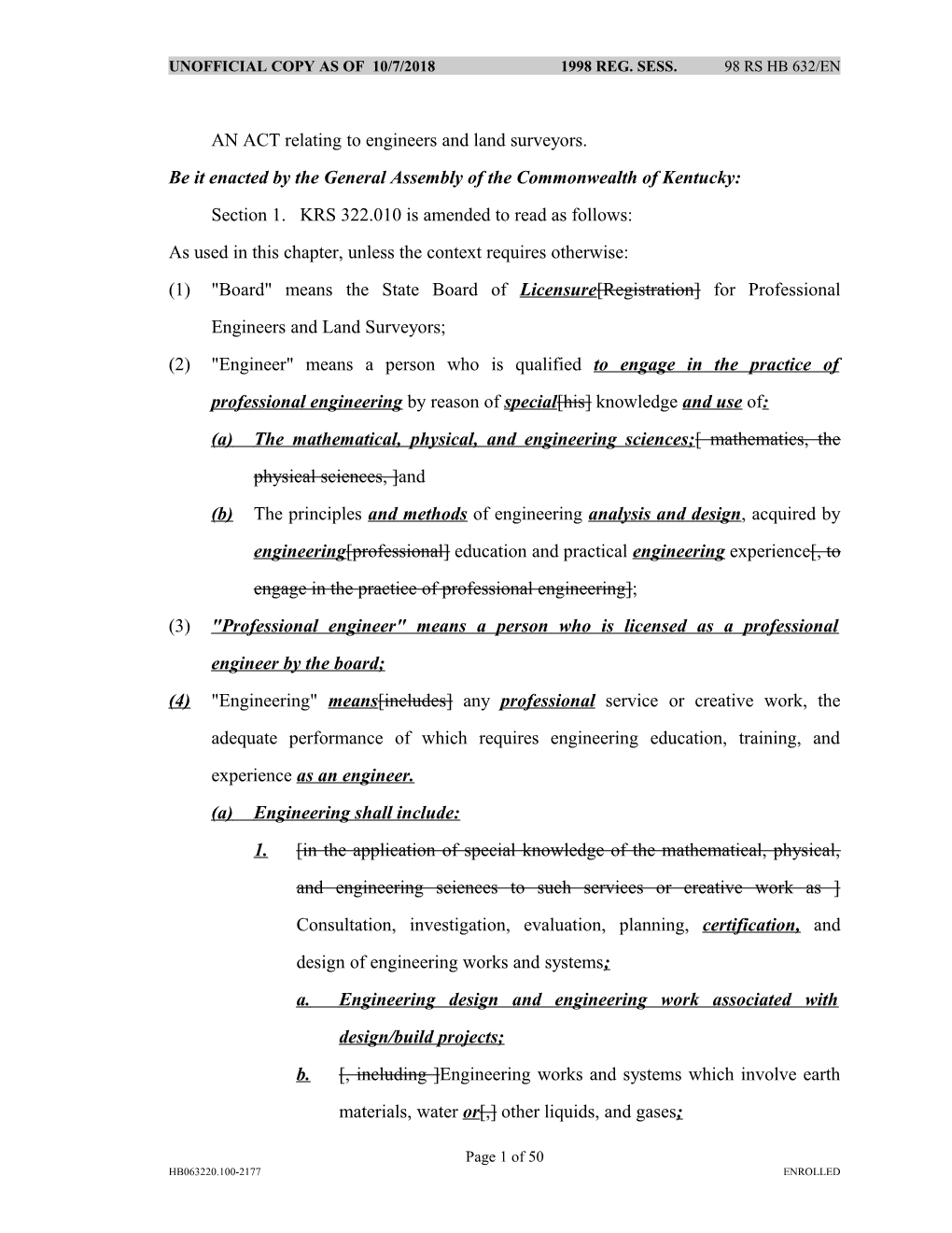 AN ACT Relating to Engineers and Land Surveyors