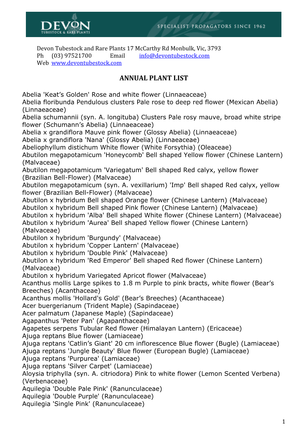 Annual Plant List 2014