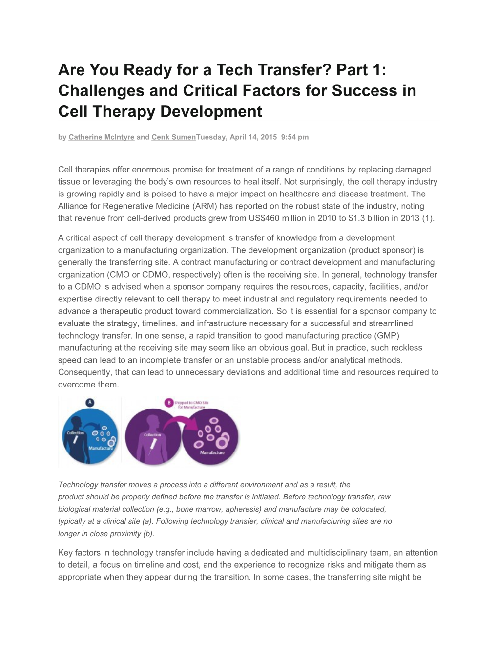 Are You Ready for a Tech Transfer? Part 1: Challenges and Critical Factors for Success
