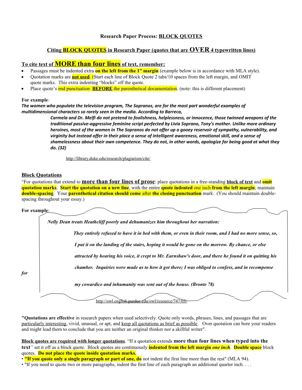 Research Paper Process:BLOCK QUOTES