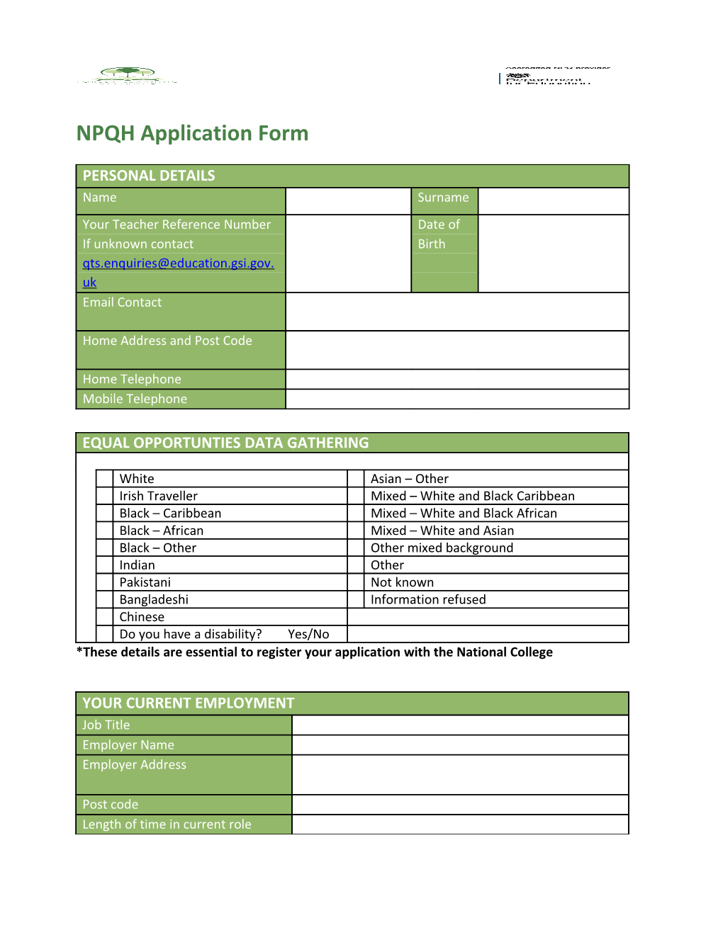 *These Details Are Essential to Register Your Application with the National College