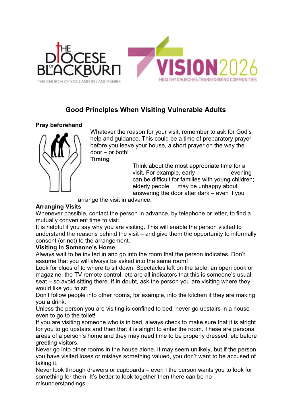 Good Principles When Visiting Vulnerable Adults