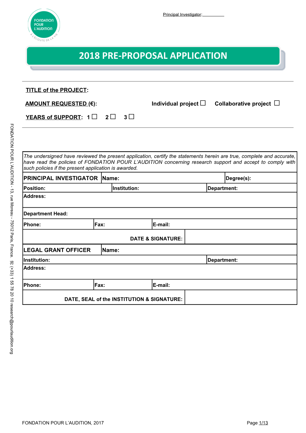 Research Grant Application Form 2007