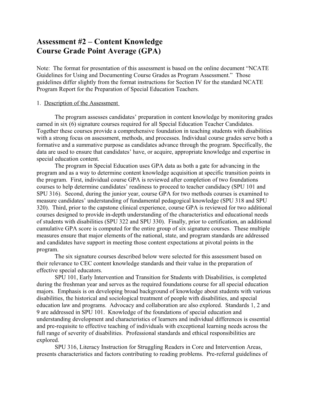 Course Grade Point Average (GPA)