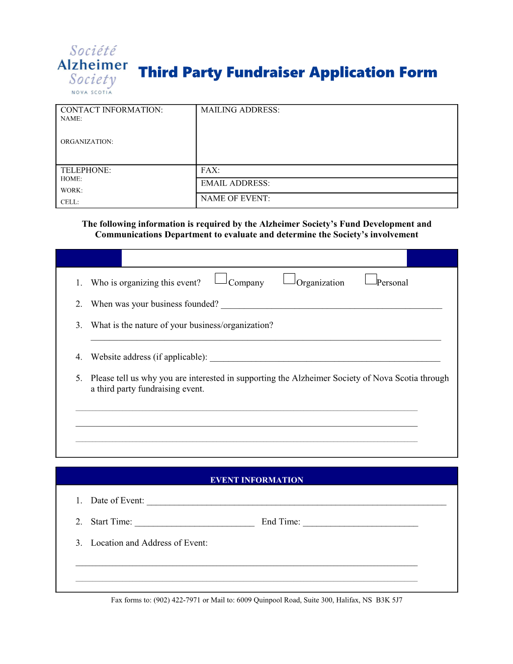 Third Party Fundraiser Application Form