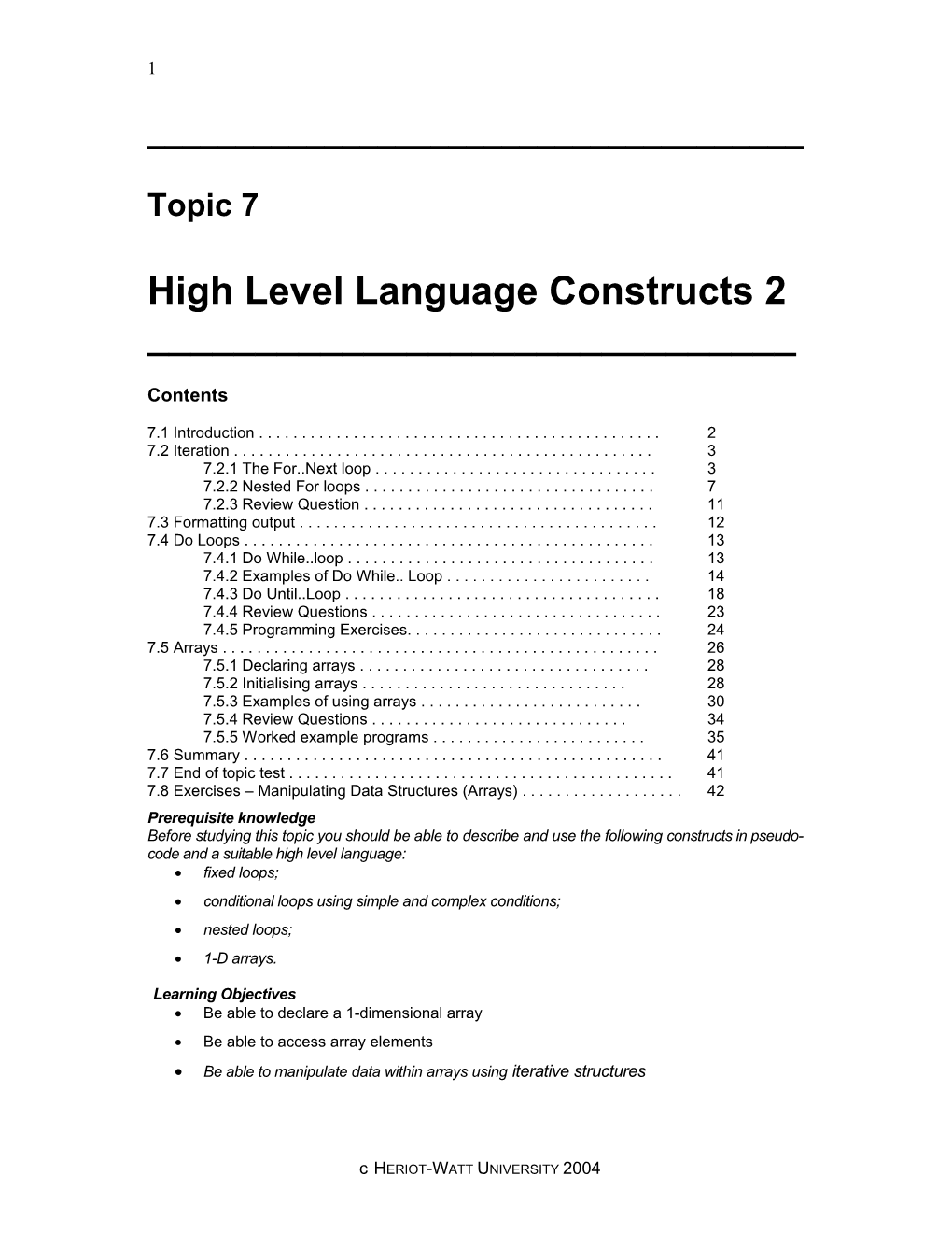 High Level Language Constructs 2