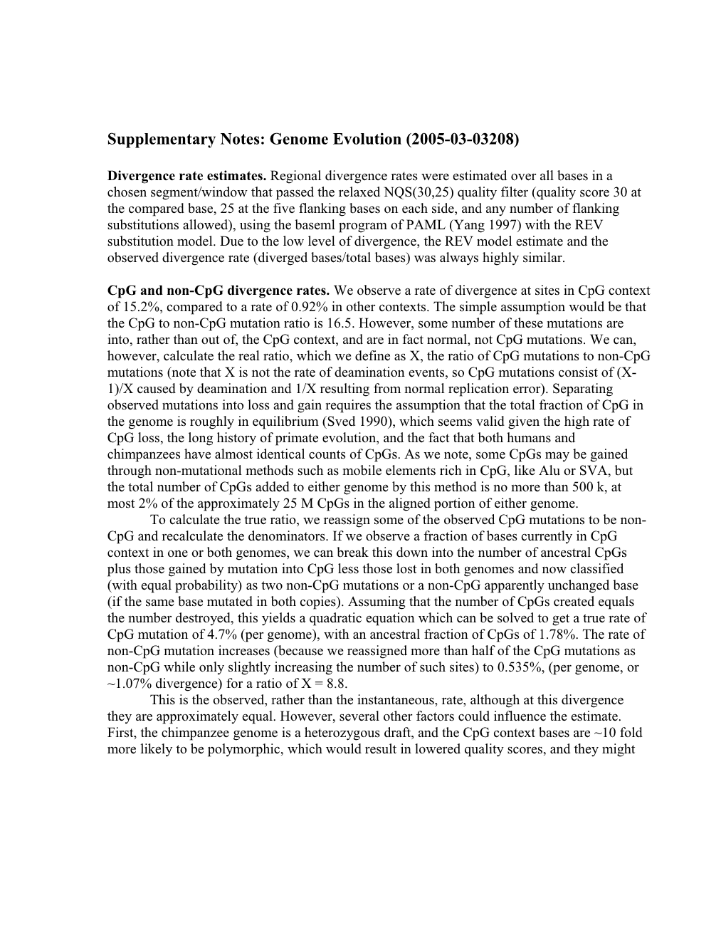 Supplementary Notes: Genome Evolution