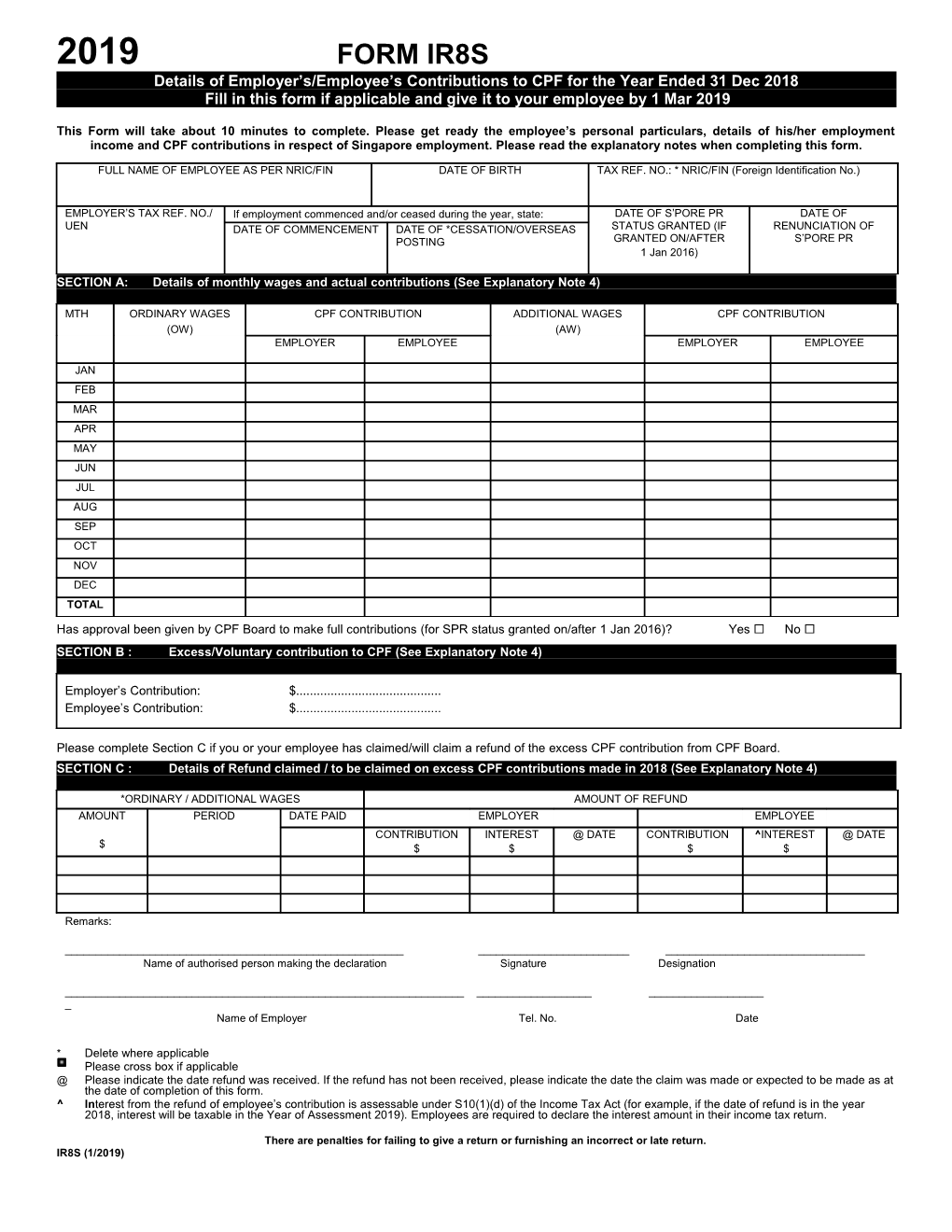 Details of Employer S/Employee S Contributionsto CPF for Theyear Ended 31 Dec2018