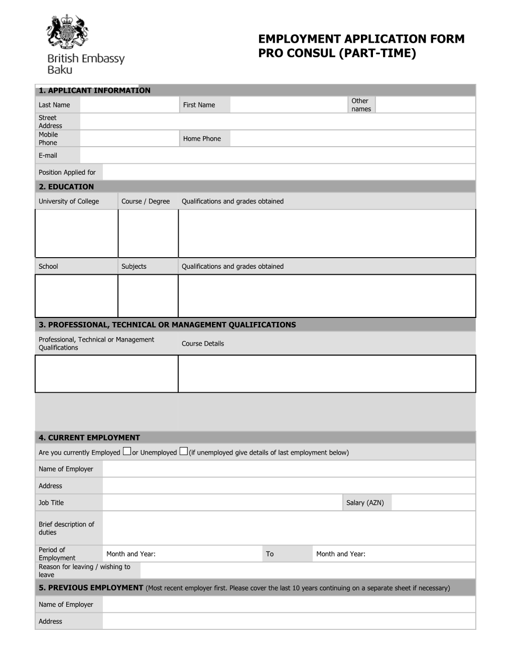 Employment Application Form Visa Assistant and Interpreter